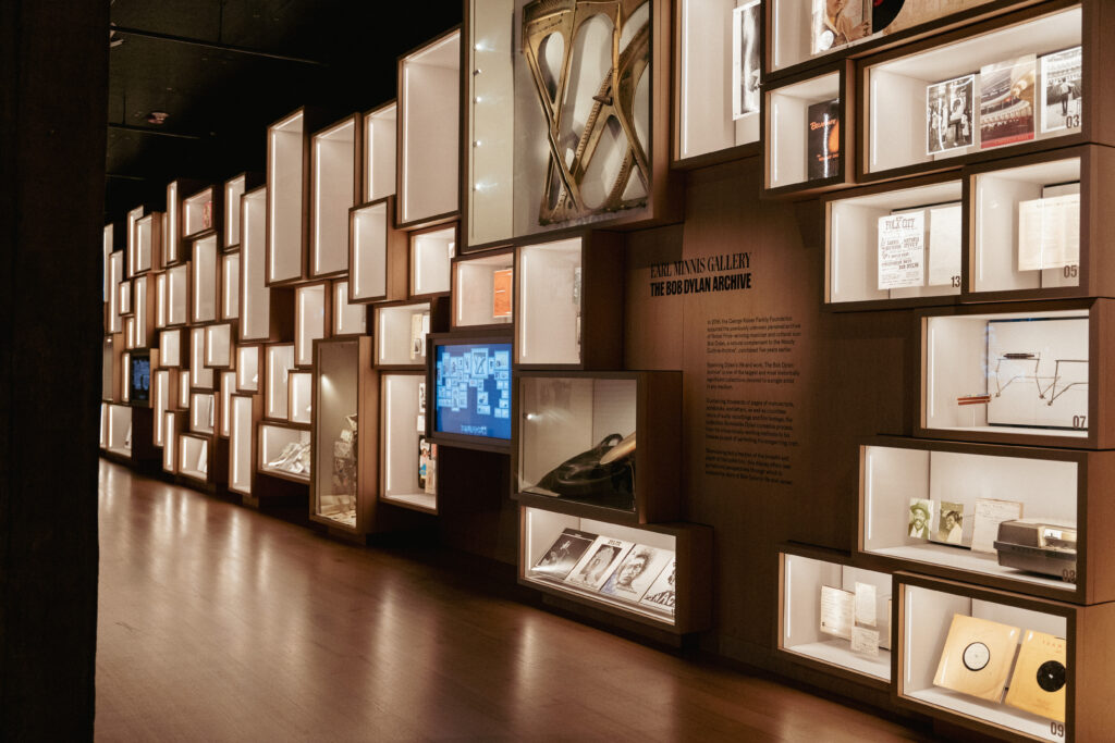 Archive wall exhibition on display at the Bob Dylan Center