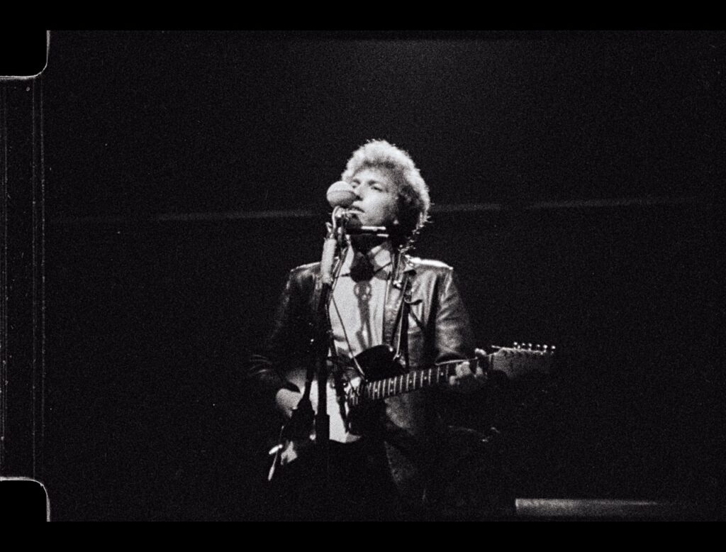 Film still from the 1965 Newport Folk Festival footage, filmed by Murray Lerner